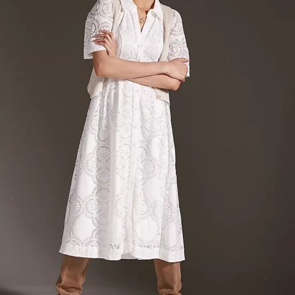 Anthropologie Maeve Eyelet Midi Dress - Picture 3 of 8